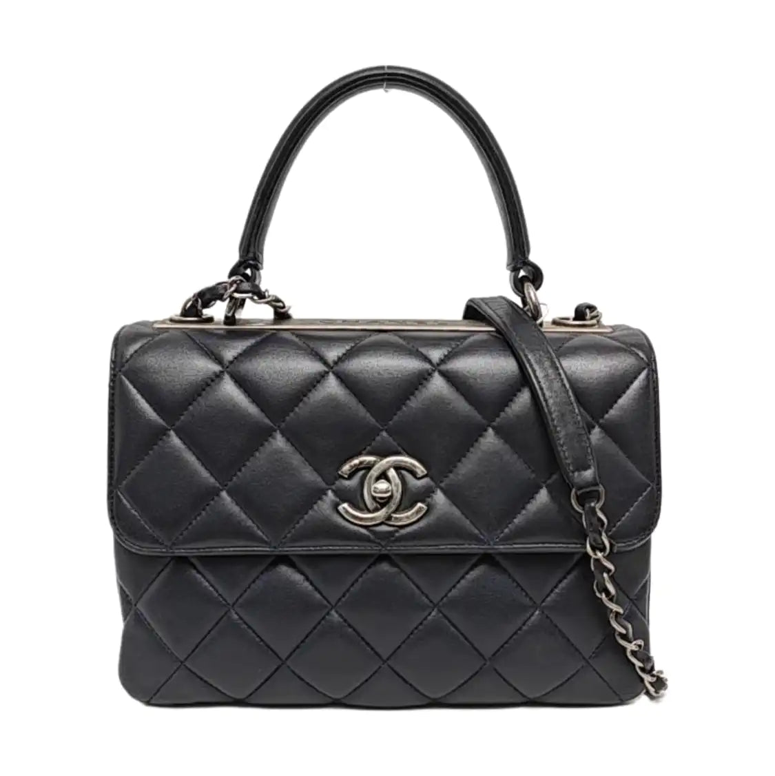 CHANEL TRENDY CC Small Dark Blue Lamb Leather Quilted Single Shoulder Bag Handbag Crossbody Bag Detachable Strap-(SKU)-970291914