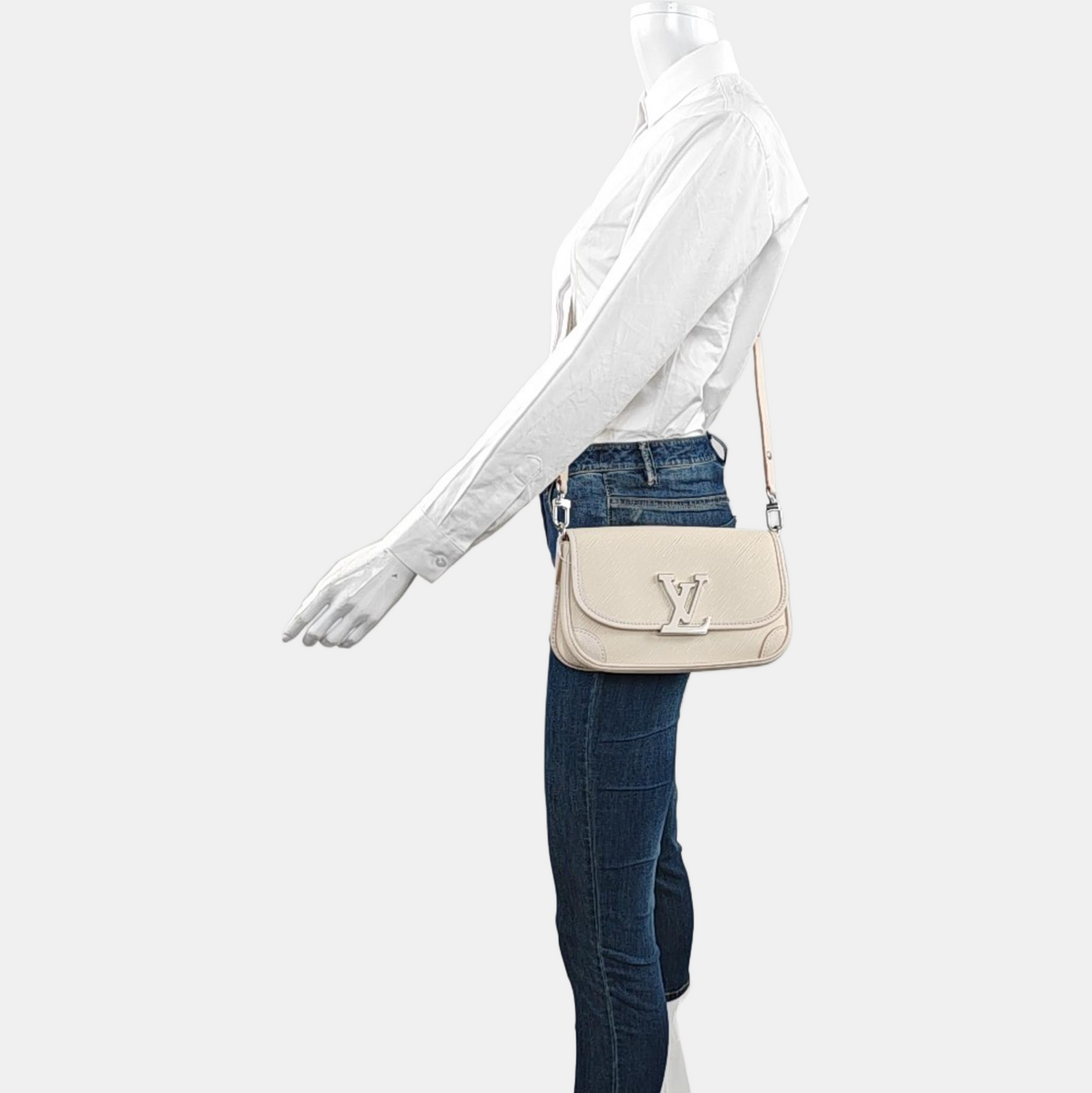 LOUIS VUITTON BUCI White EPI Calfskin Water Ripple Pattern Single Shoulder Bag Handbag Silver Hardware Removable Shoulder Strap Complete Accessories-(SKU)-970011004