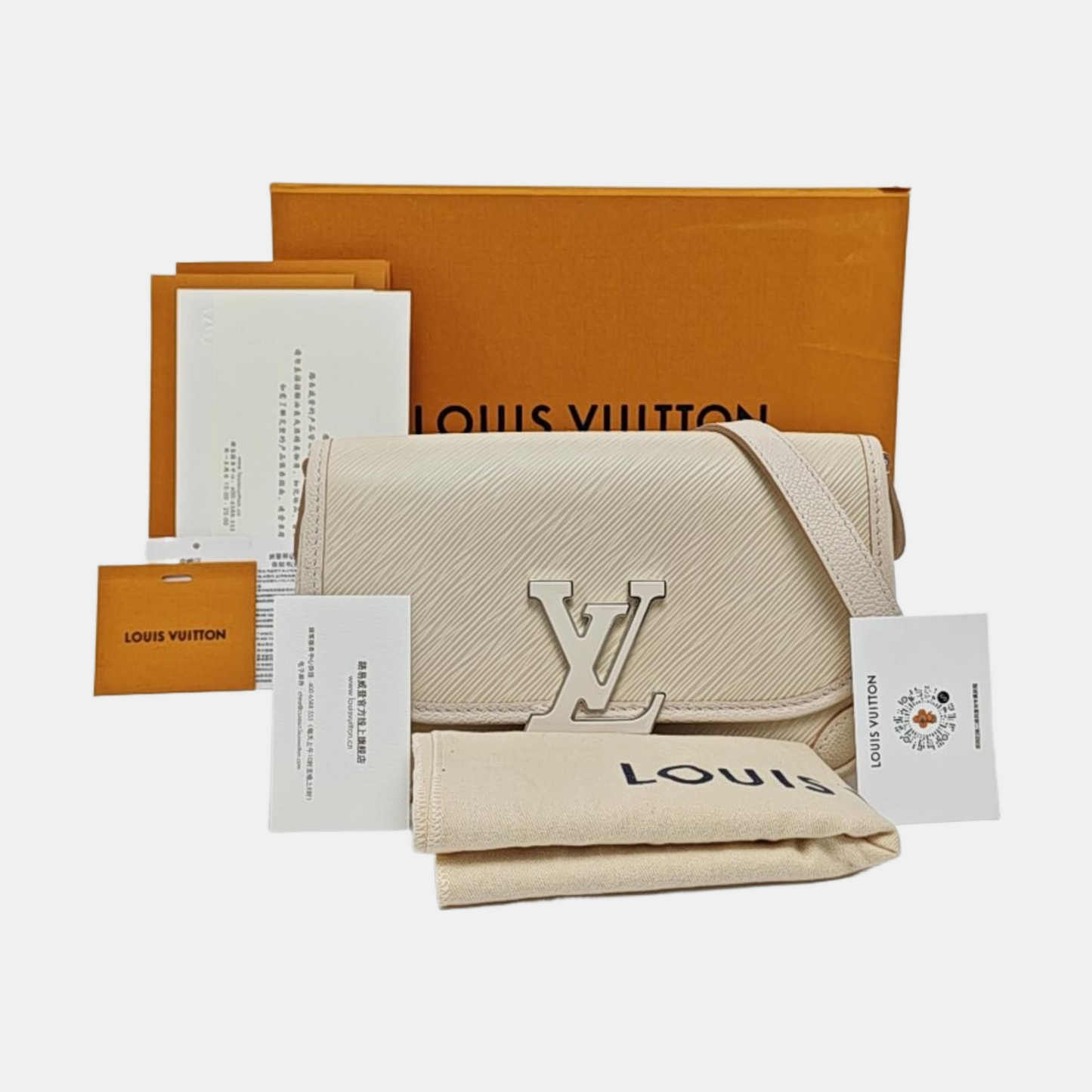 LOUIS VUITTON BUCI White EPI Calfskin Water Ripple Pattern Single Shoulder Bag Handbag Silver Hardware Removable Shoulder Strap Complete Accessories-(SKU)-970011004