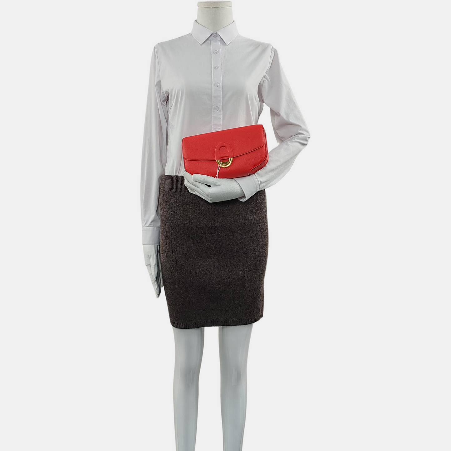 HERMÈS Cherche Midi Red Epsom Leather Monogram Handbag with Gold Hardware, X-(SKU)-970227440