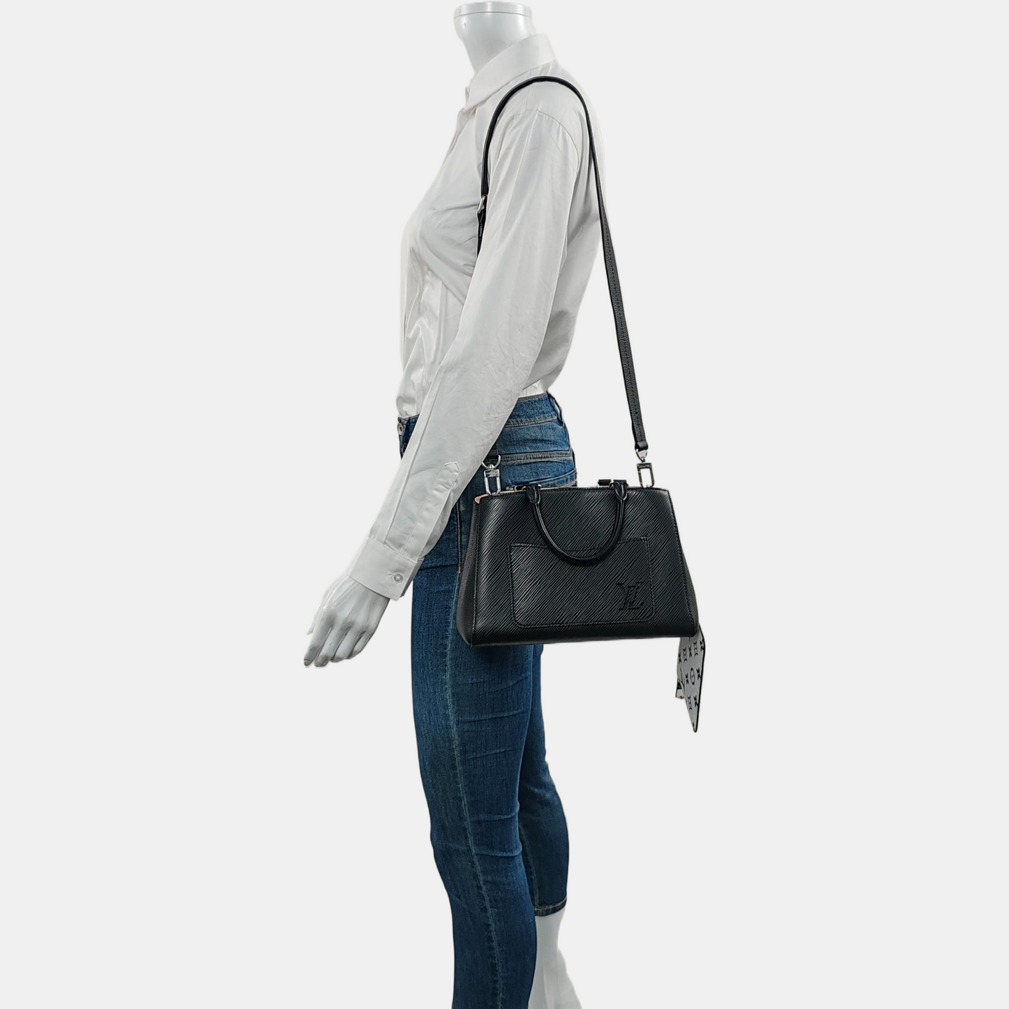 LOUIS VUITTON MARELLE TOTE Black EPI Leather Water Ripple Shoulder Bag Tote Bag Crossbody Bag Adjustable Strap Silver Hardware Pockets Removable Strap-(SKU)-970442017