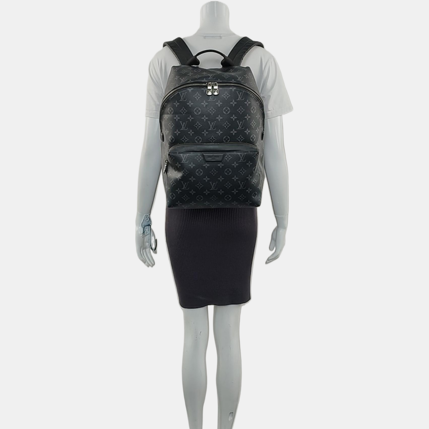 LOUIS VUITTON DISCOVERY Dark Gray Coated Canvas Monogram Print Backpack Tote Bag Silver Hardware-(SKU)-970206573
