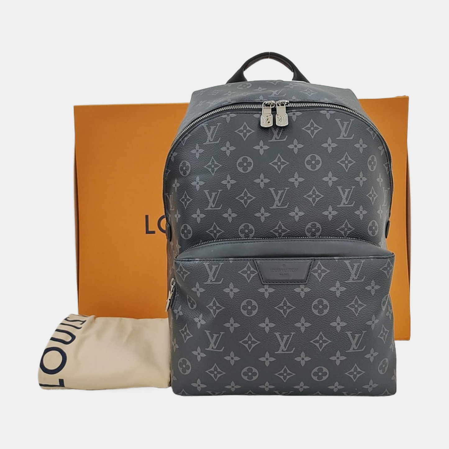 LOUIS VUITTON DISCOVERY Dark Gray Coated Canvas Monogram Print Backpack Tote Bag Silver Hardware-(SKU)-970206573