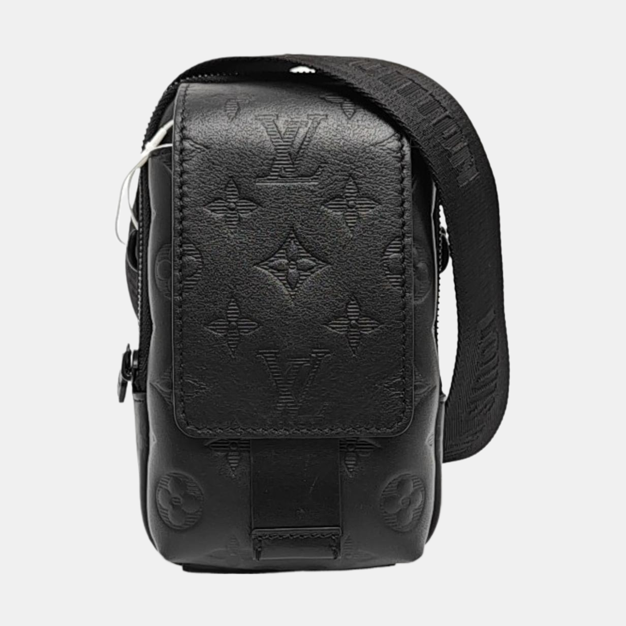 LOUIS VUITTON DOUBLE Black Leather Monogram Camera Bag Crossbody Shoulder Bag Black Hardware Removable Strap-(SKU)-970228770