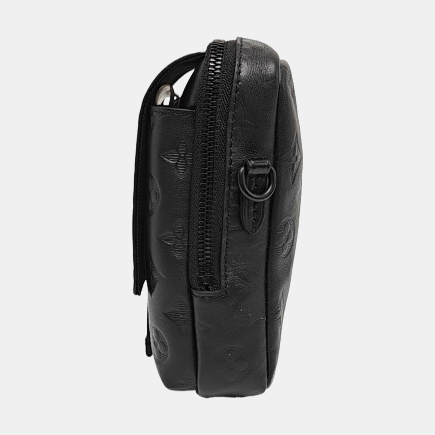 LOUIS VUITTON DOUBLE Black Leather Monogram Camera Bag Crossbody Shoulder Bag Black Hardware Removable Strap-(SKU)-970228770