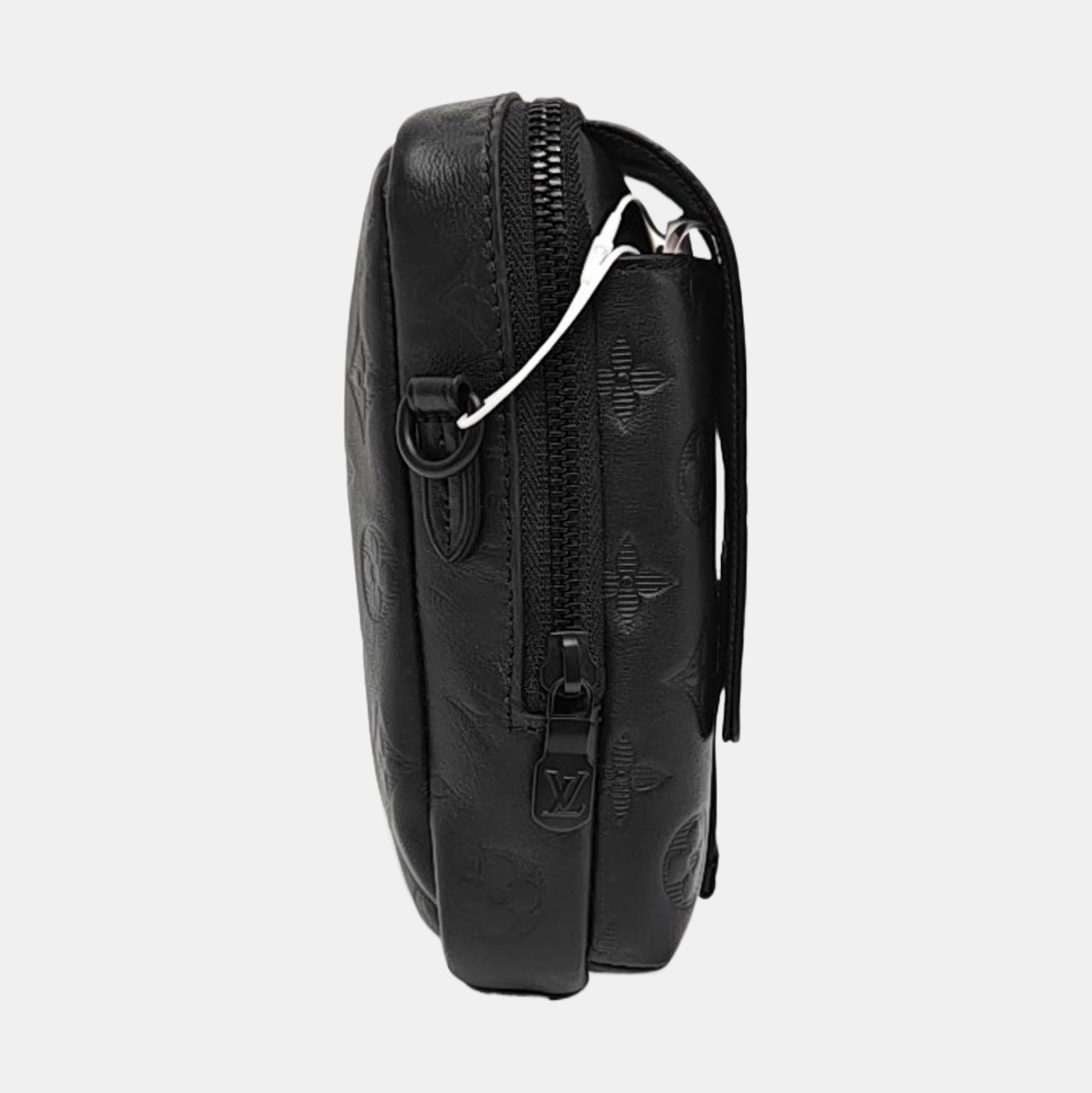 LOUIS VUITTON DOUBLE Black Leather Monogram Camera Bag Crossbody Shoulder Bag Black Hardware Removable Strap-(SKU)-970228770