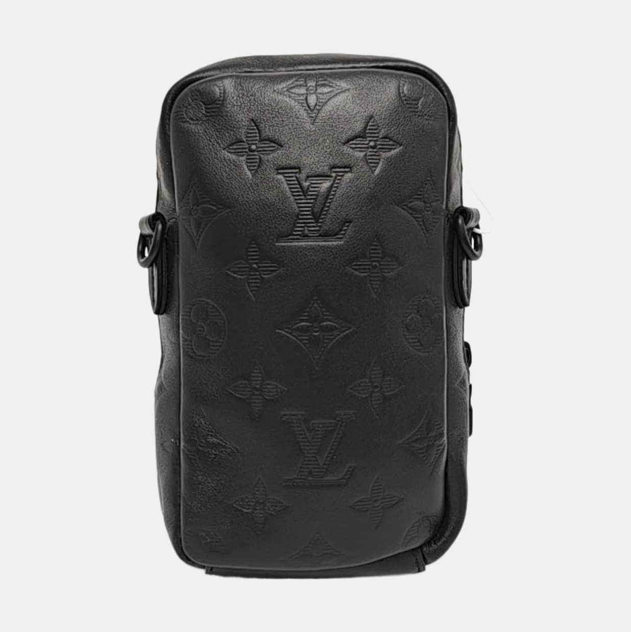 LOUIS VUITTON DOUBLE Black Leather Monogram Camera Bag Crossbody Shoulder Bag Black Hardware Removable Strap-(SKU)-970228770