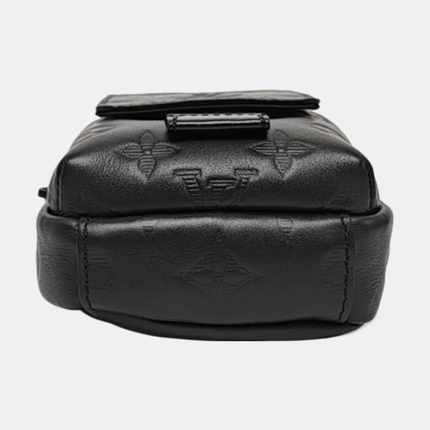 LOUIS VUITTON DOUBLE Black Leather Monogram Camera Bag Crossbody Shoulder Bag Black Hardware Removable Strap-(SKU)-970228770