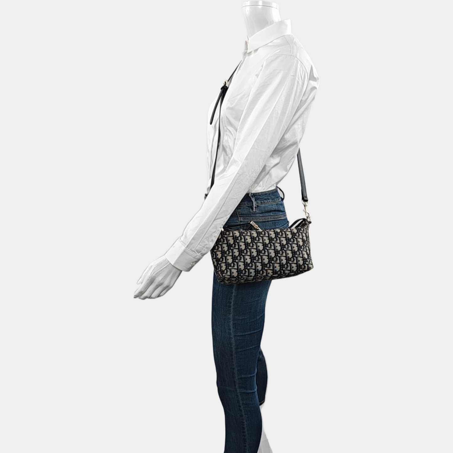 DIOR Diortravel Nomad Medium Grey Canvas Monogram Embroidered Crossbody Bag Tote Bag Golden Hardware-(SKU)-968688987