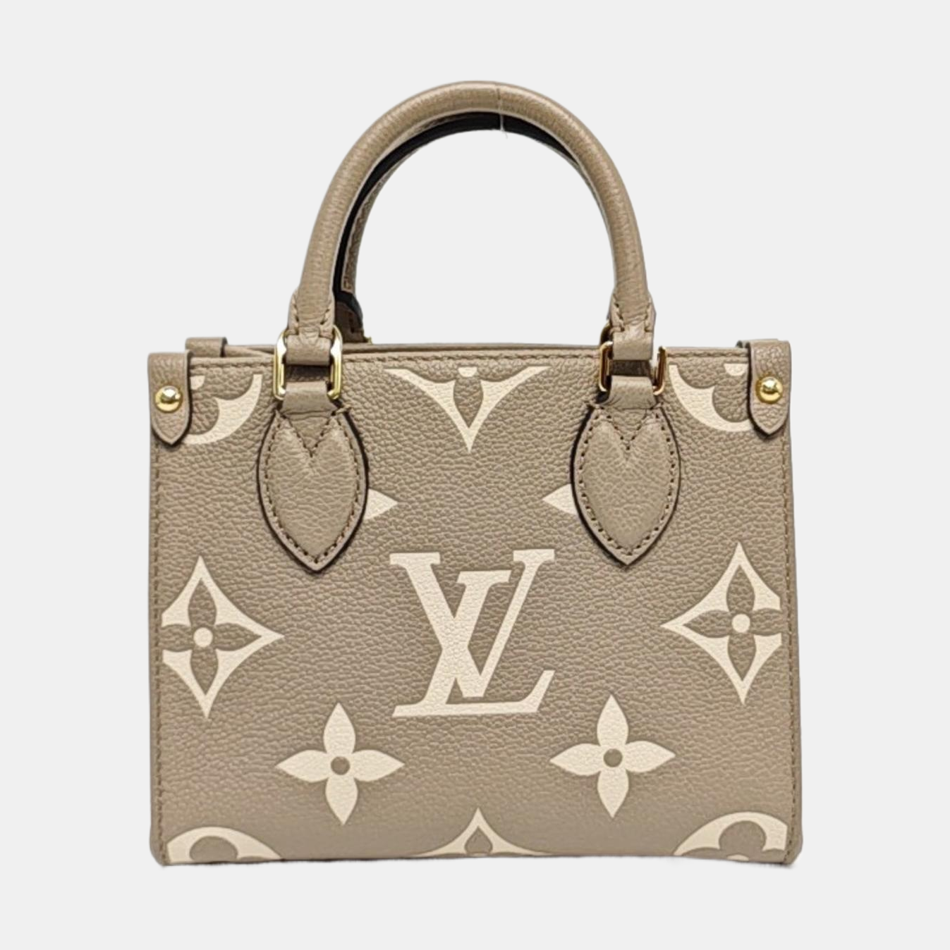 LOUIS VUITTON ONTHEGO BB Elephant Grey Leather Monogram Jungle Bag with Gold Hardware, Detachable Strap-(SKU)-970272031