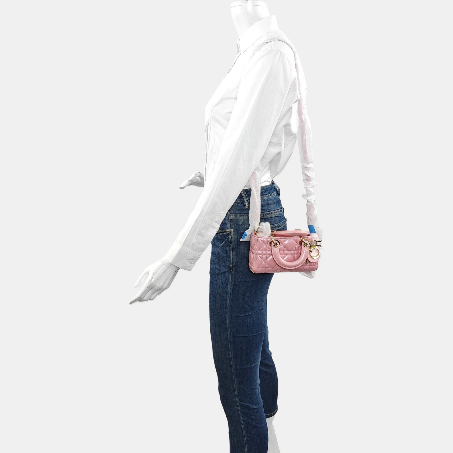 DIOR Lady D-Joy Super Mini Pink Lamb Skin Quilted Matelasse Cannage Bag with Detachable Strap-(SKU)-970314459