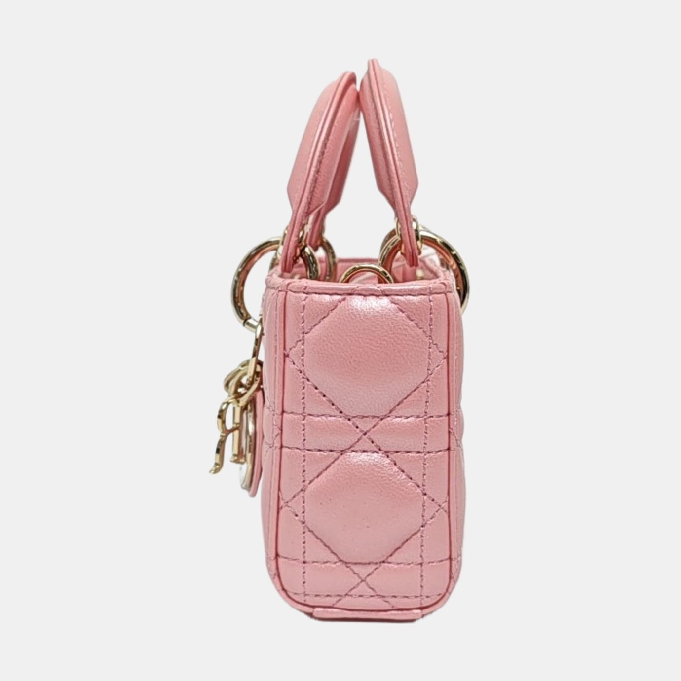 DIOR Lady D-Joy Super Mini Pink Lamb Skin Quilted Matelasse Cannage Bag with Detachable Strap-(SKU)-970314459