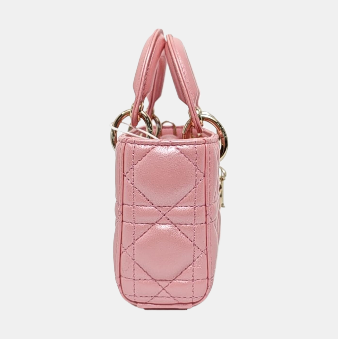 DIOR Lady D-Joy Super Mini Pink Lamb Skin Quilted Matelasse Cannage Bag with Detachable Strap-(SKU)-970314459