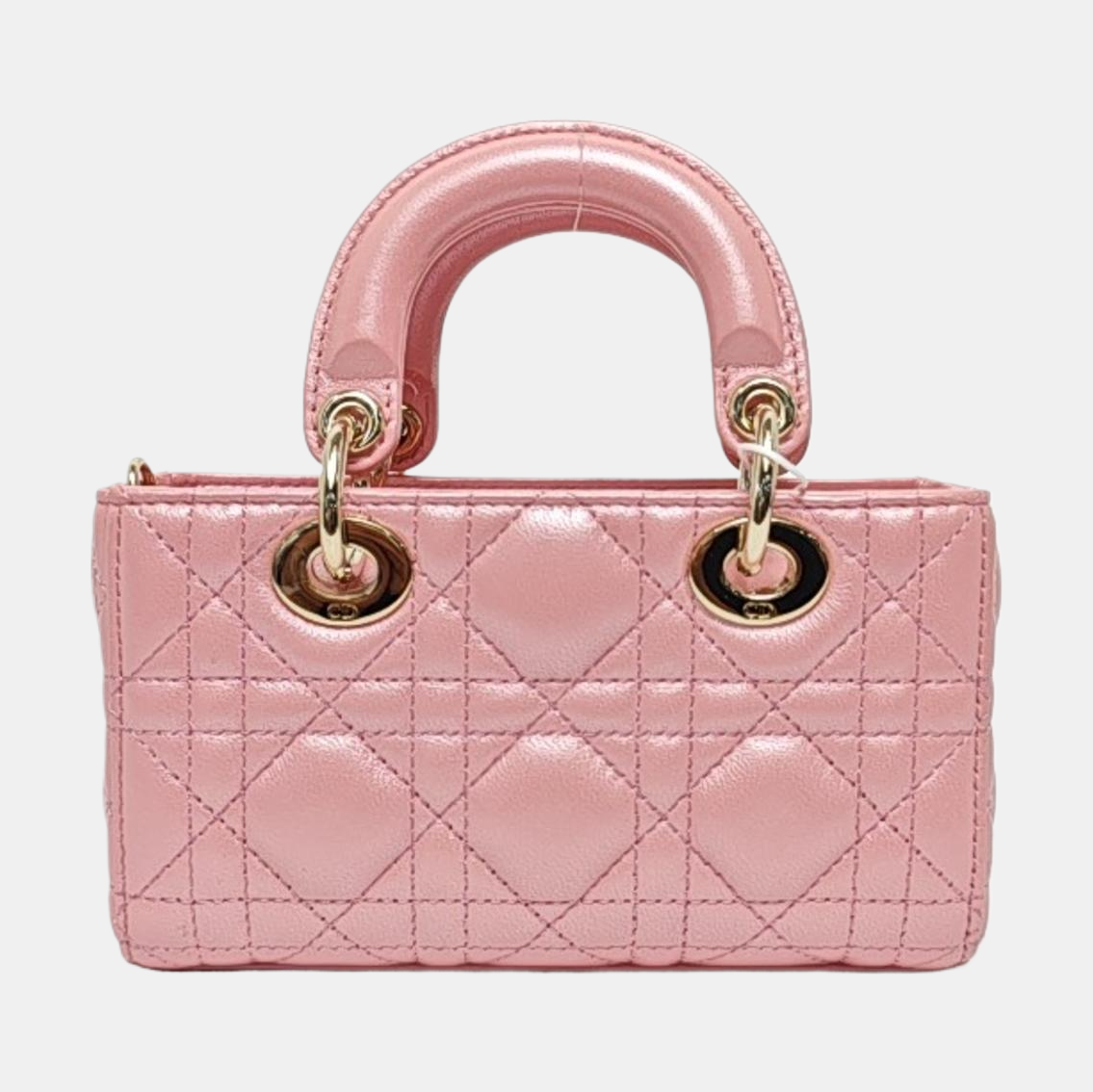 DIOR Lady D-Joy Super Mini Pink Lamb Skin Quilted Matelasse Cannage Bag with Detachable Strap-(SKU)-970314459