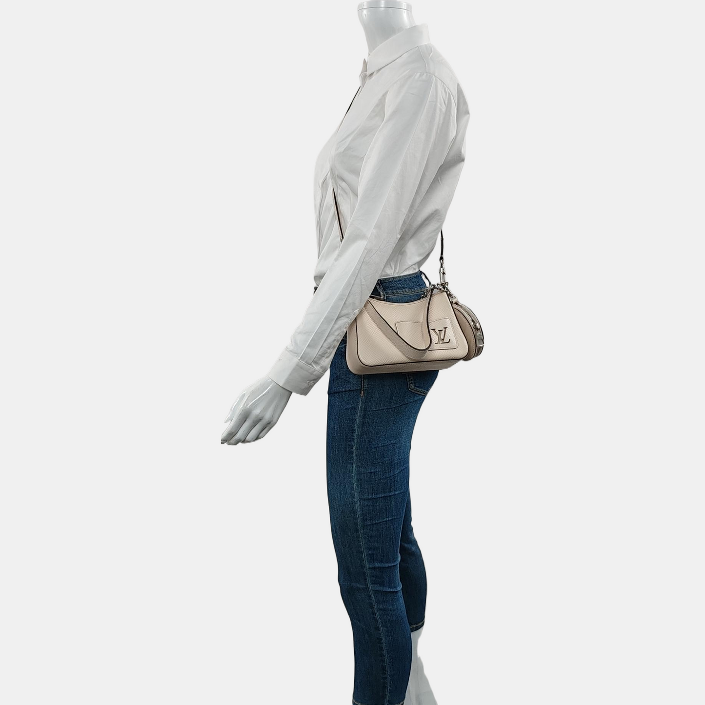 LOUIS VUITTON MARELLE White EPI Calfskin Water Ripple Shoulder Bag with Silver Hardware, 2 Pouches and Detachable Strap-(SKU)-970597498