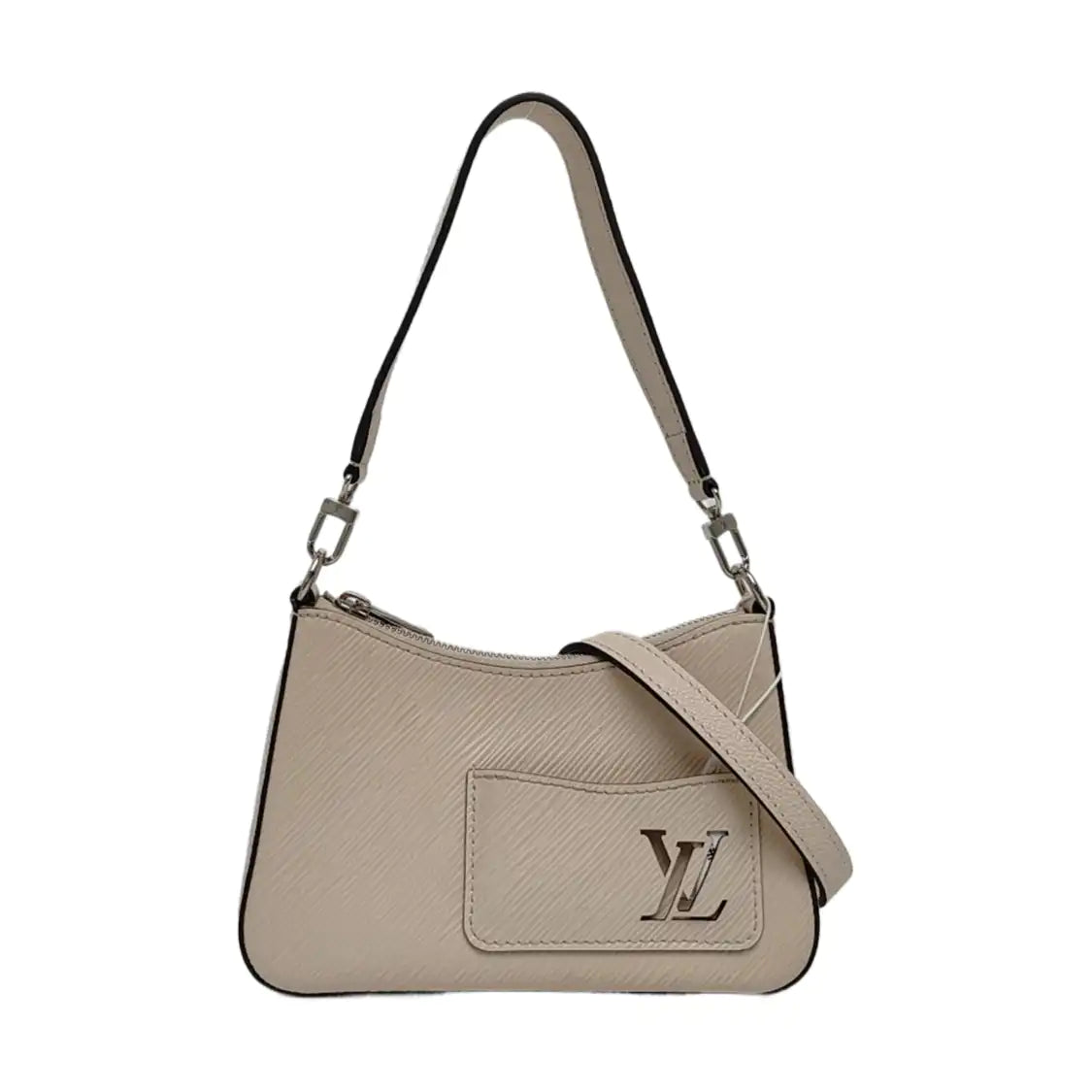 LOUIS VUITTON MARELLE White EPI Calfskin Water Ripple Shoulder Bag with Silver Hardware, 2 Pouches and Detachable Strap-(SKU)-970597498