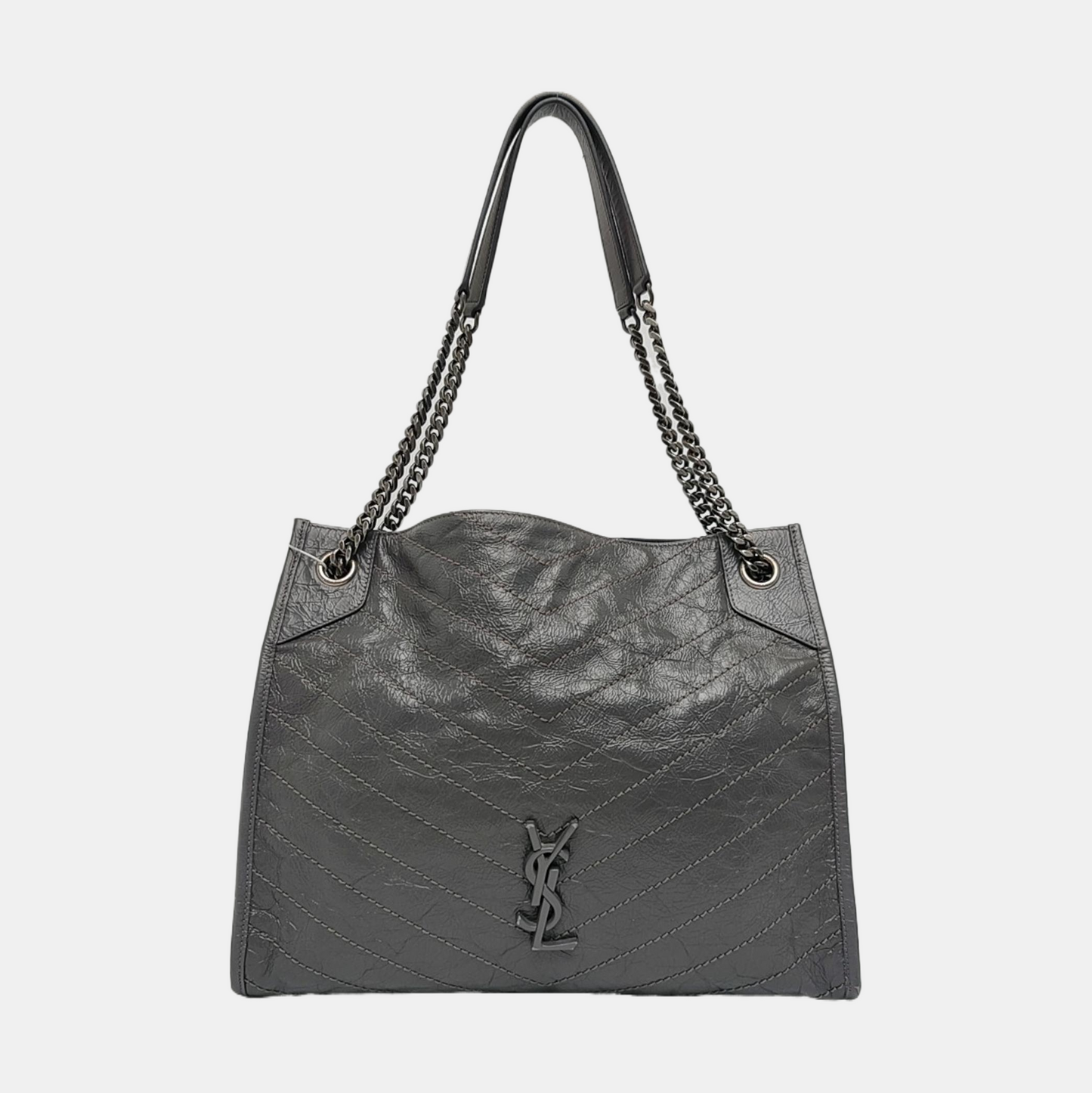 YSL NIKI Medium Size Dark Grey CalfskinSingle Shoulder Bag Tote with Palladium Hardware-(SKU)-970510636