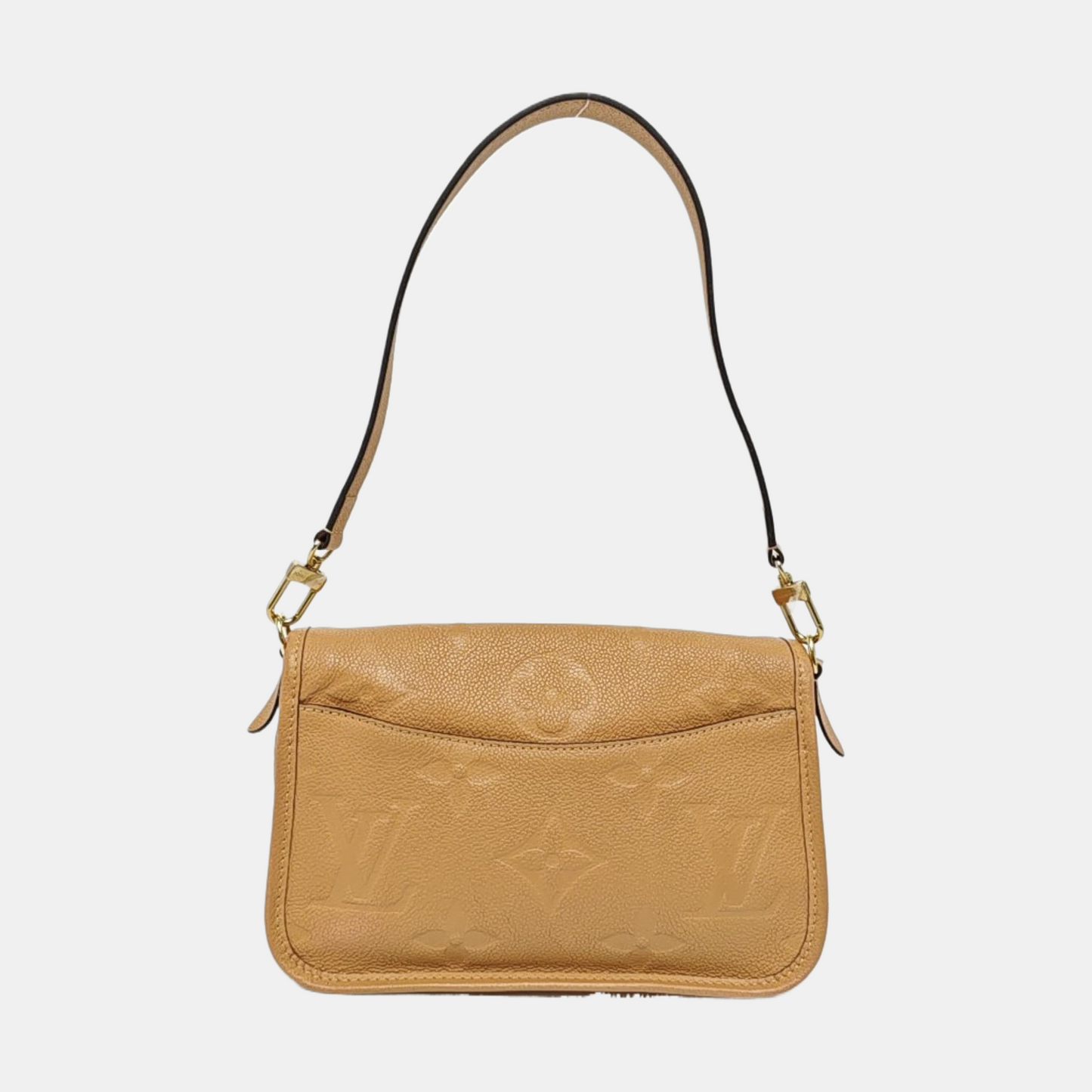 LOUIS VUITTON DIANE Small Brown Leather Monogram Crinkle Baguette Shoulder Bag Tote Crossbody Bag with Gold Hardware and 2 Removable Straps-(SKU)-970014496