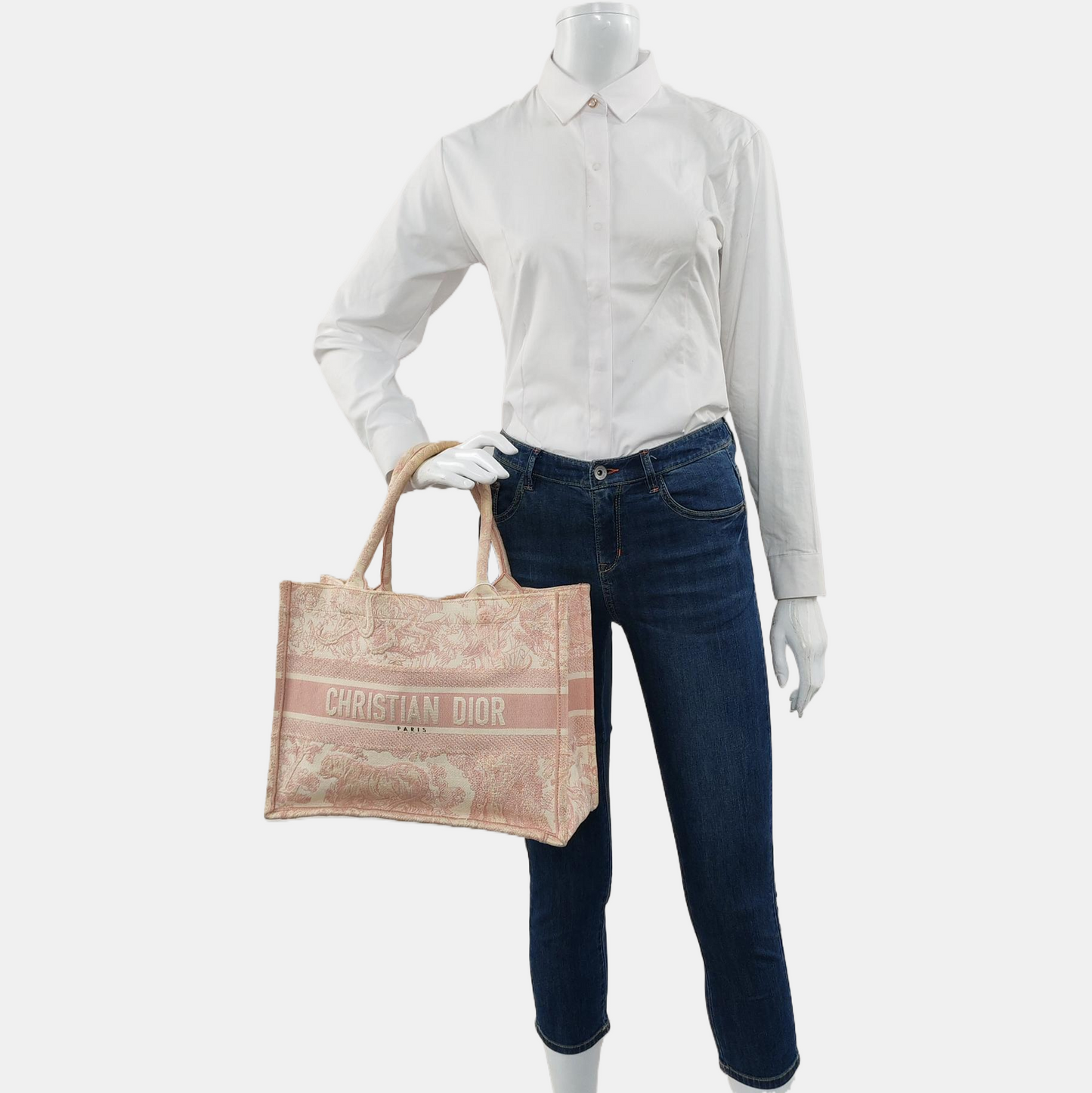 DIOR Book Tote Medium Pink Canvas Embroidered Handbag-(SKU)-970739916