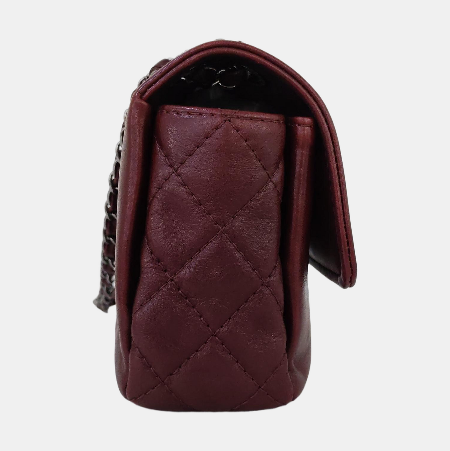 CHANEL CLASSIC FLAP Burgundy Calfskin Chain Shoulder Bag Crossbody Bag with Silver Hardware 18 Clasp-(SKU)-970623092