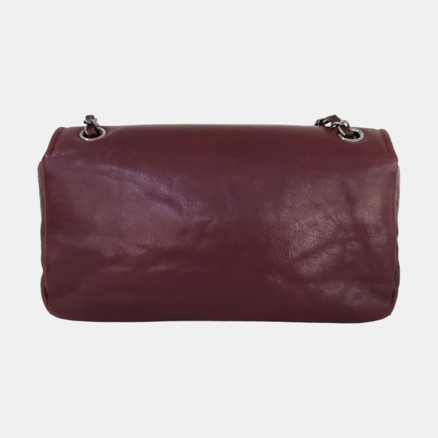 CHANEL CLASSIC FLAP Burgundy Calfskin Chain Shoulder Bag Crossbody Bag with Silver Hardware 18 Clasp-(SKU)-970623092