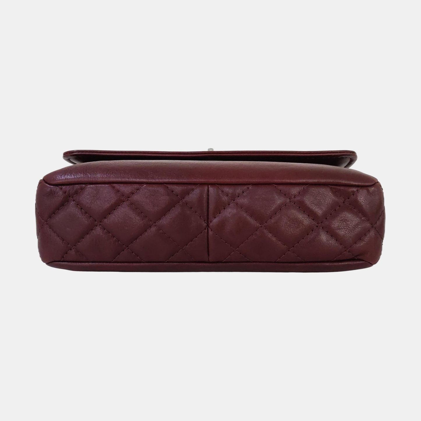 CHANEL CLASSIC FLAP Burgundy Calfskin Chain Shoulder Bag Crossbody Bag with Silver Hardware 18 Clasp-(SKU)-970623092