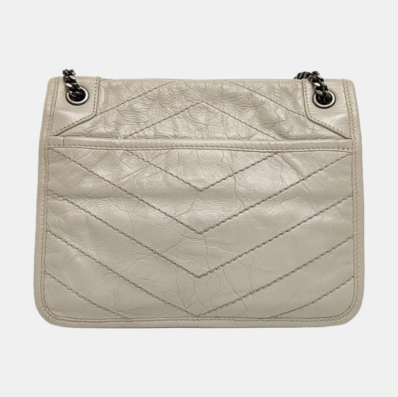 YSL NIKI Small White Calfskin Quilted V-Shape Single Shoulder Bag and Crossbody with White Ruthenium Hardware-(SKU)-970582755