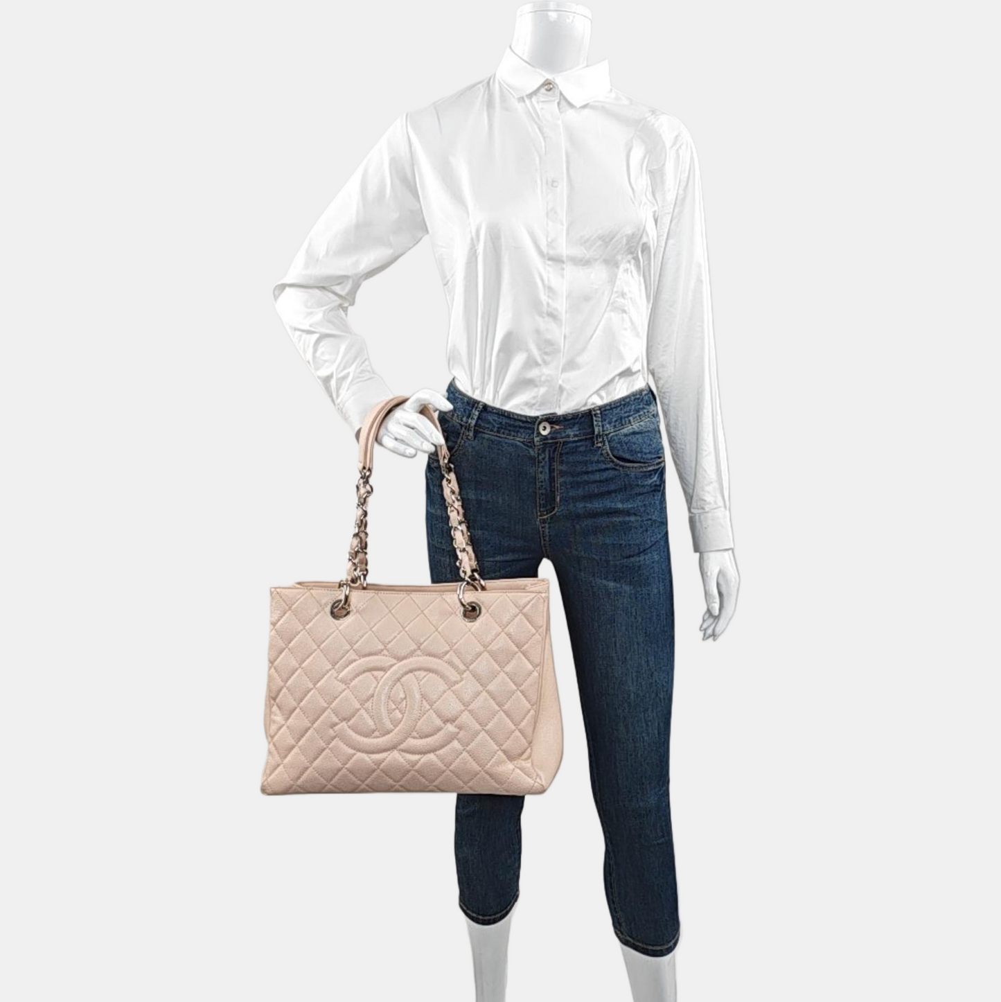 CHANEL CHANEL GST Large Pink Calfskin Quilted Lambskin Leather Chain Shoulder Bag Handbag Silver Hardware 17 Clasp-(SKU)-968770911