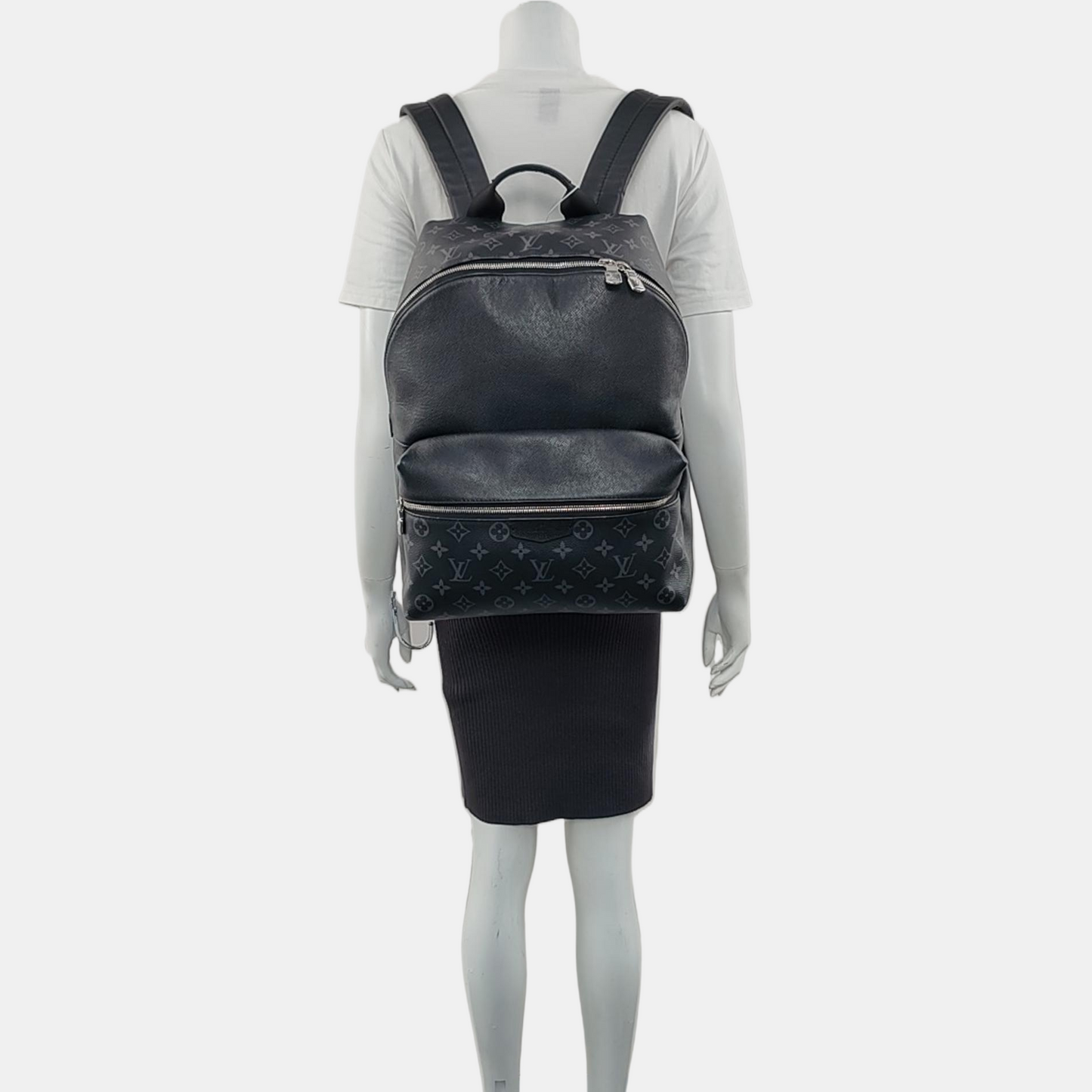 LOUIS VUITTON DISCOVERY Small Black Leather Monogram Double Shoulder Bag Tote Bag Silver Hardware-(SKU)-968889850