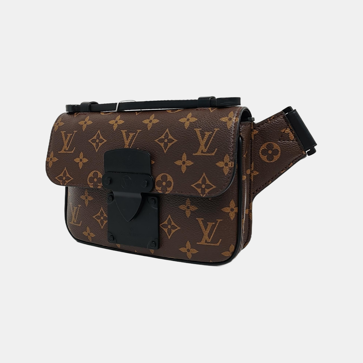 LOUIS VUITTON S LOCK Brown Coated Canvas Monogram Waist Bag with Black Hardware-(SKU)-970661468