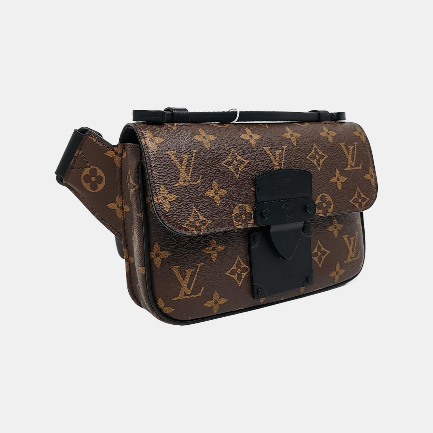 LOUIS VUITTON S LOCK Brown Coated Canvas Monogram Waist Bag with Black Hardware-(SKU)-970661468