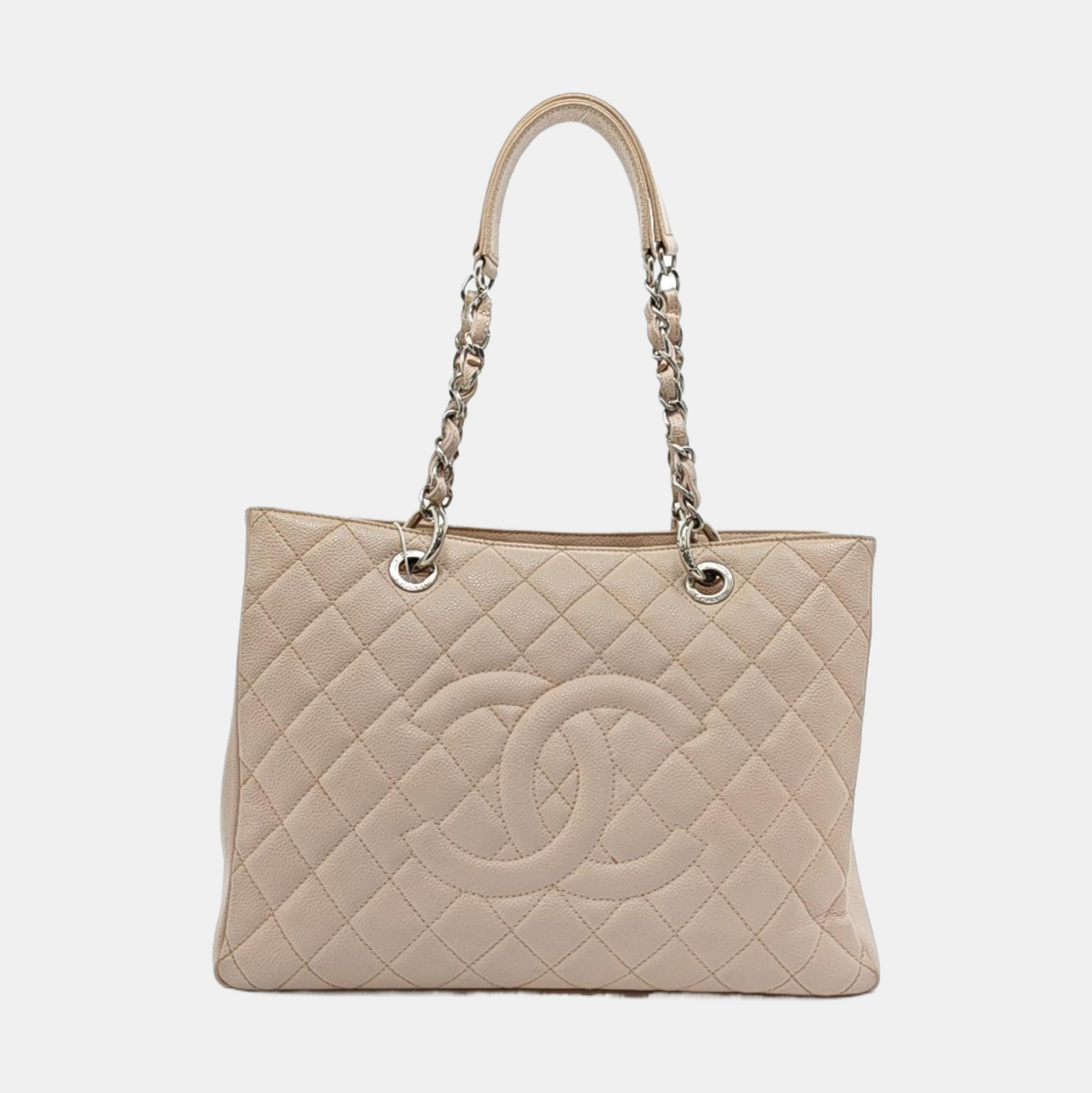 CHANEL CHANEL GST Large Pink Calfskin Quilted Lambskin Leather Chain Shoulder Bag Handbag Silver Hardware 17 Clasp-(SKU)-968770911
