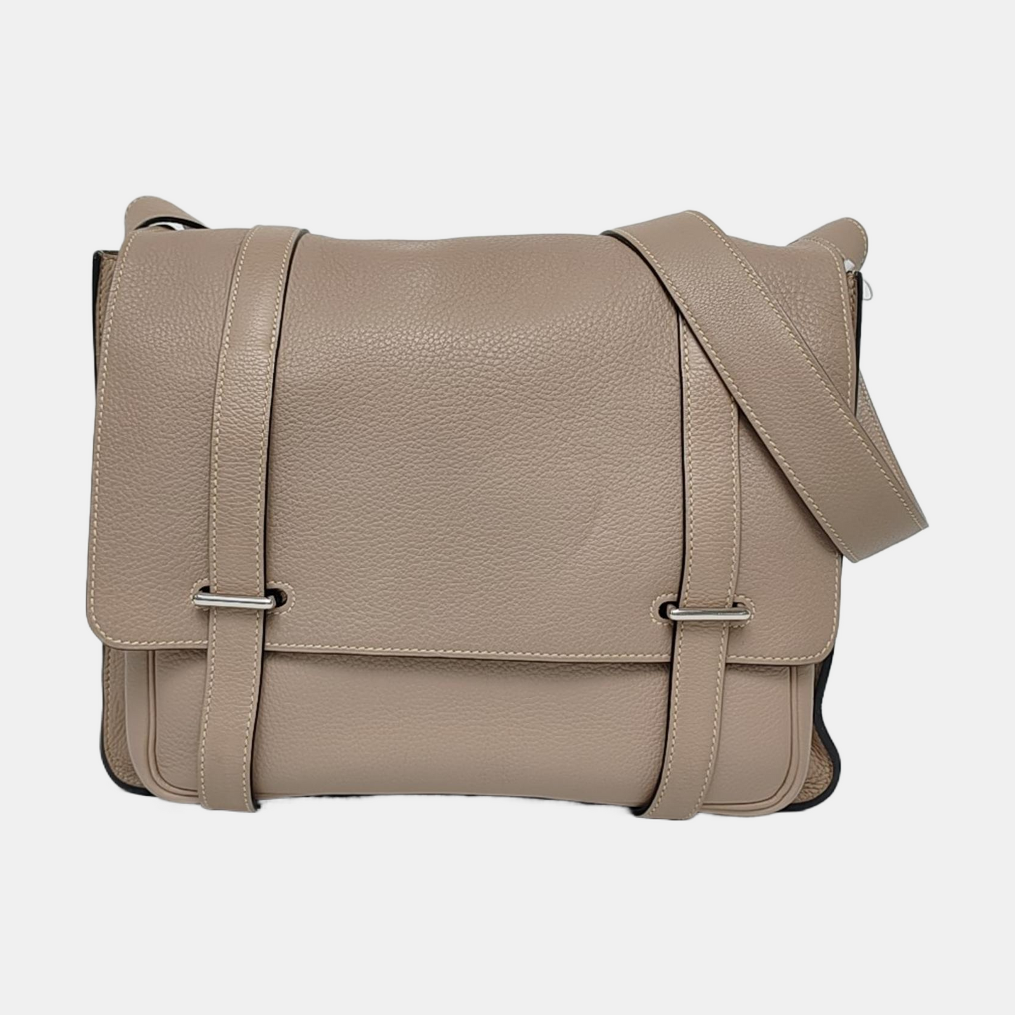 HERMÈS Steve Dove Gray Clemence Calfskin Single Shoulder Bag Crossbody Bag Silver Hardware 🄻-(SKU)-970550032