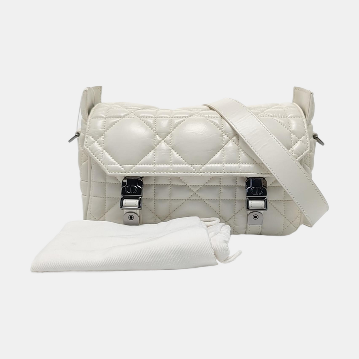 DIOR Diortravel Nomad White Lamb Calfskin Quilted Cannage Single Shoulder Bag Crossbody Bag Handbag Black Hardware Removable Shoulder Strap-(SKU)-970843893