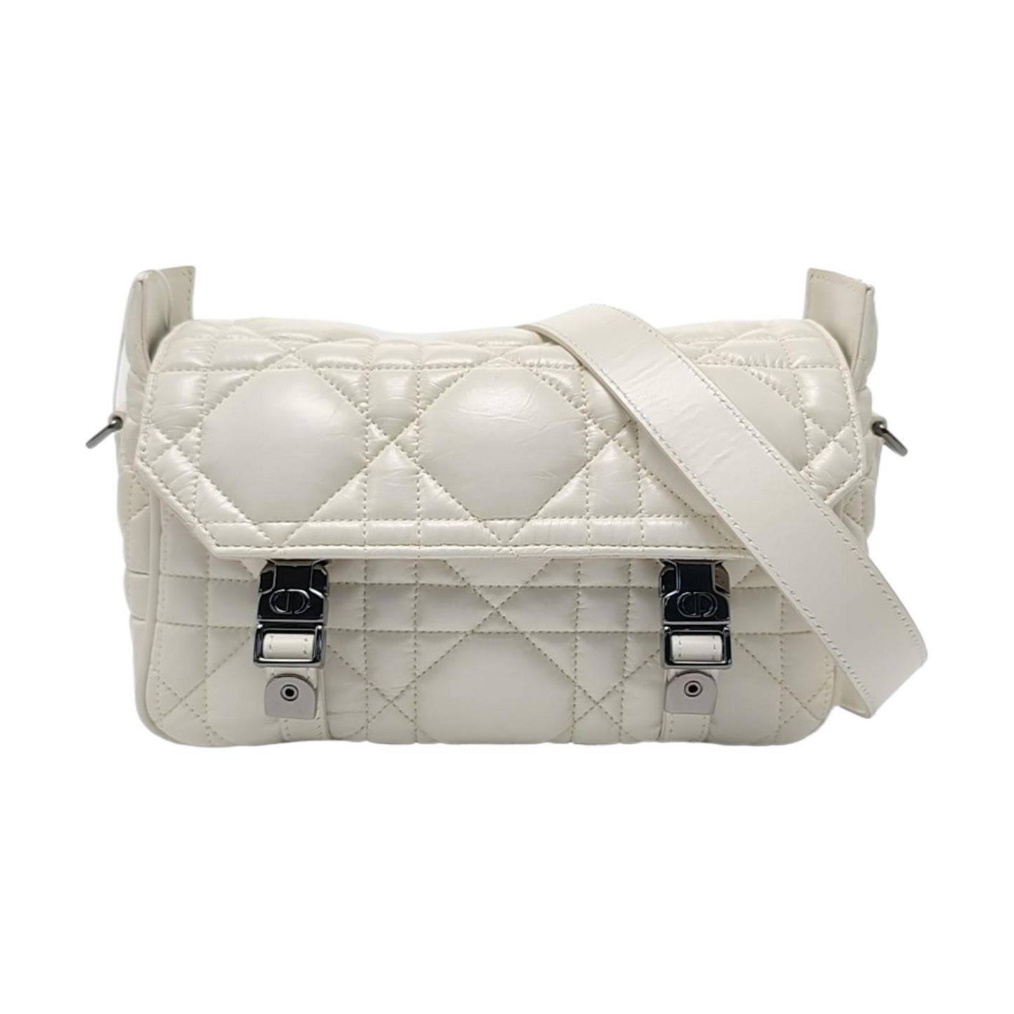 DIOR Diortravel Nomad White Lamb Calfskin Quilted Cannage Single Shoulder Bag Crossbody Bag Handbag Black Hardware Removable Shoulder Strap-(SKU)-970843893