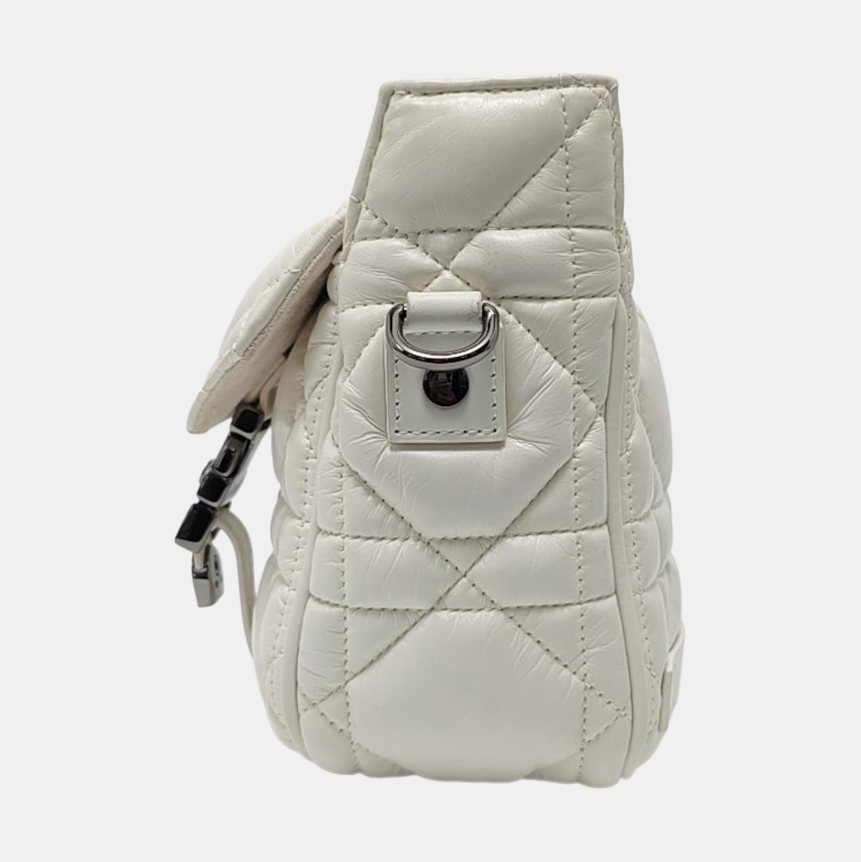 DIOR Diortravel Nomad White Lamb Calfskin Quilted Cannage Single Shoulder Bag Crossbody Bag Handbag Black Hardware Removable Shoulder Strap-(SKU)-970843893