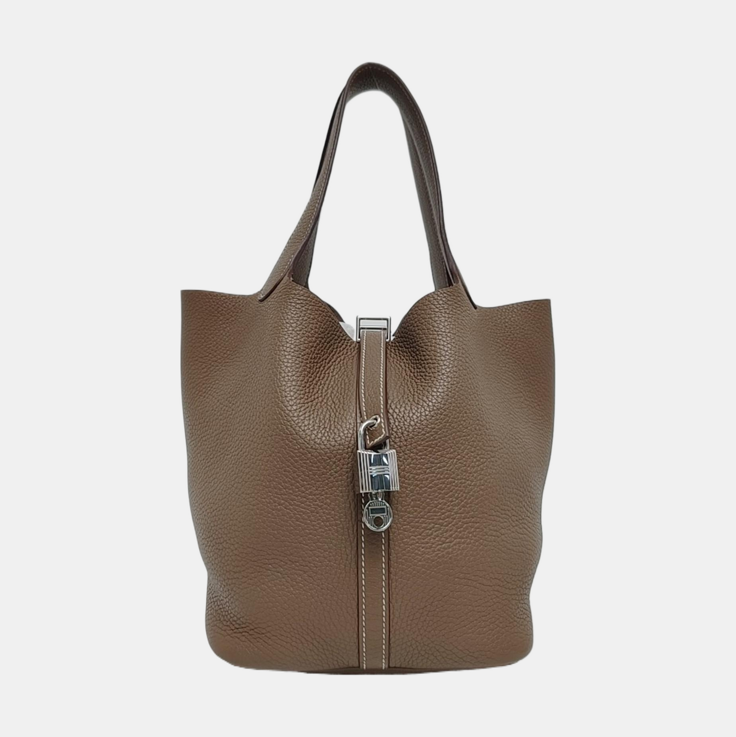 HERMÈS Picotin Lock 22 Elephant Grey Clemence Leather Market Basket Tote Bag with Silver Hardware Z-(SKU)-965324003