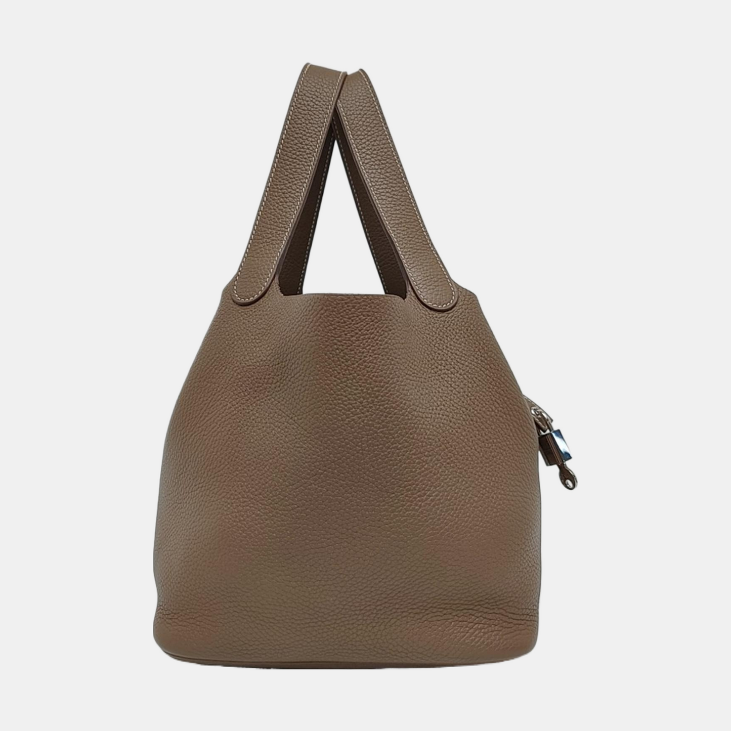 HERMÈS Picotin Lock 22 Elephant Grey Clemence Leather Market Basket Tote Bag with Silver Hardware Z-(SKU)-965324003