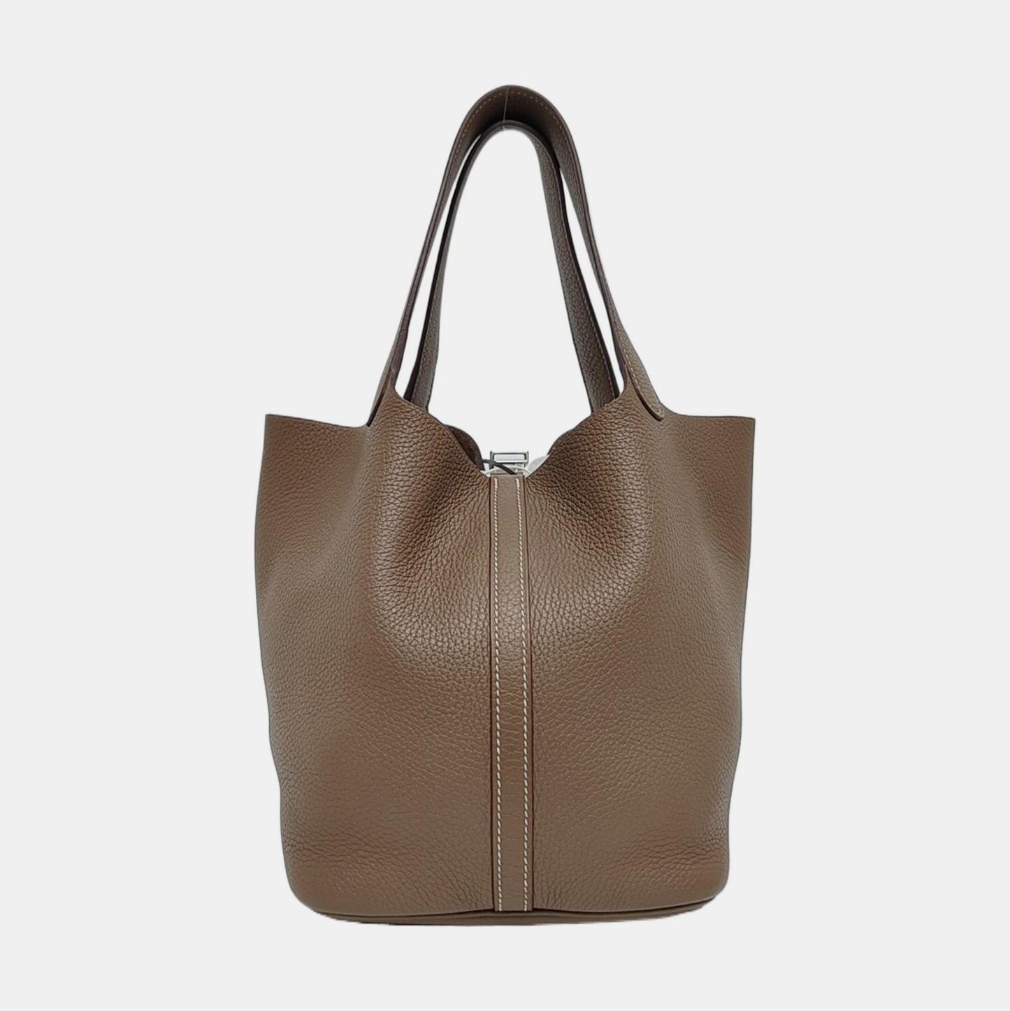 HERMÈS Picotin Lock 22 Elephant Grey Clemence Leather Market Basket Tote Bag with Silver Hardware Z-(SKU)-965324003