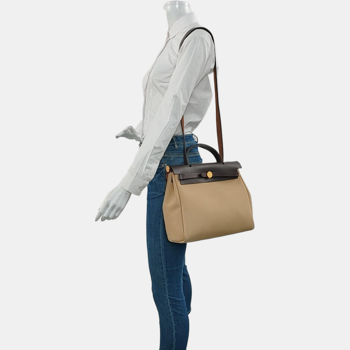 HERMÈS Herbag 31 Trench Coat Colored Canvas Crossbody Bag Handbag Shoulder Bag Golden Hardware U Engraving Accessories Included-(SKU)-970753287