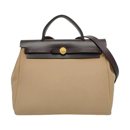 HERMÈS Herbag 31 Trench Coat Colored Canvas Crossbody Bag Handbag Shoulder Bag Golden Hardware U Engraving Accessories Included-(SKU)-970753287
