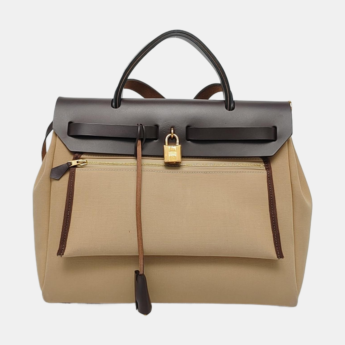 HERMÈS Herbag 31 Trench Coat Colored Canvas Crossbody Bag Handbag Shoulder Bag Golden Hardware U Engraving Accessories Included-(SKU)-970753287