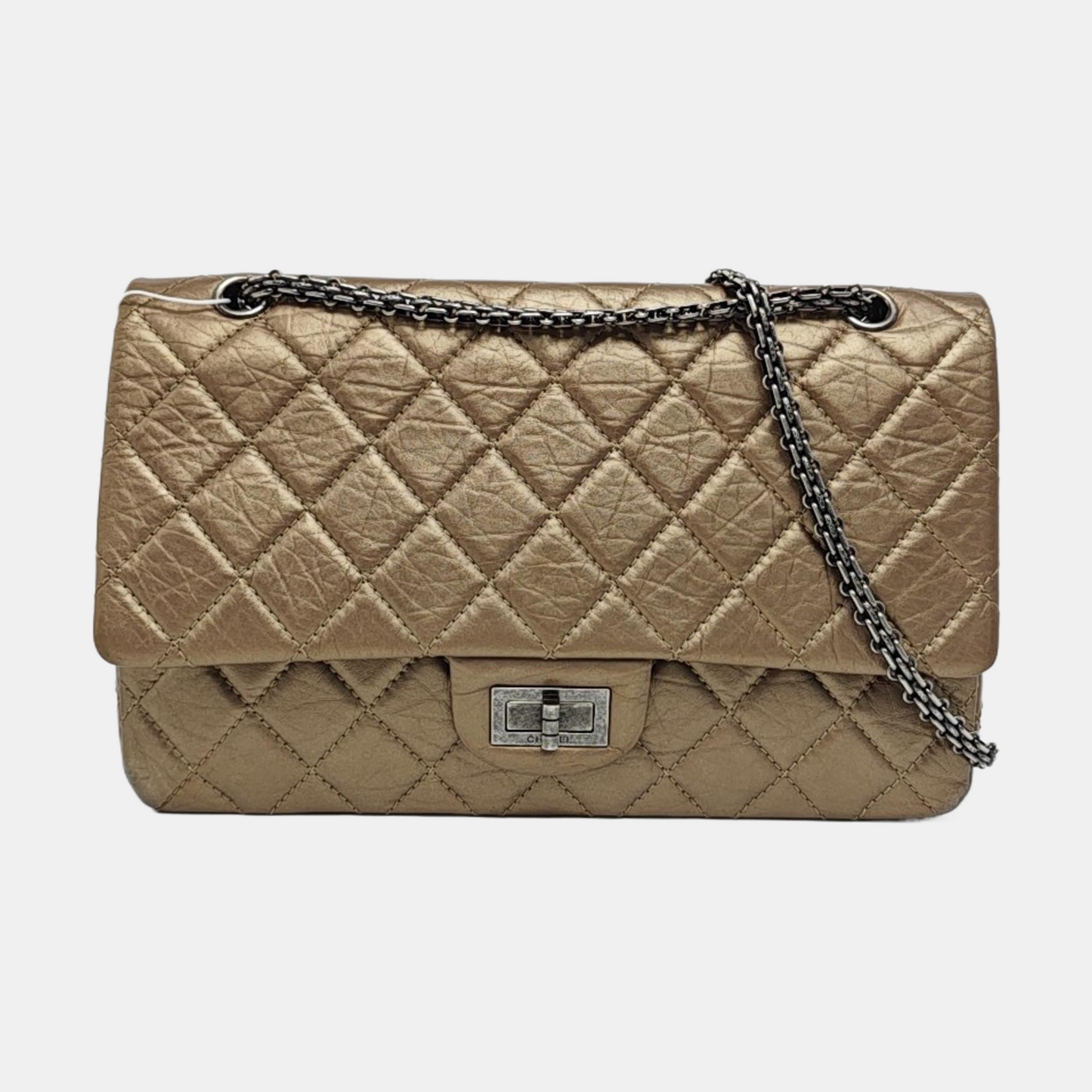 CHANEL 2.55 Maxi Super Large Golden Leather Quilted Single Shoulder Bag Crossbody Bag Palladium Hardware 16 Clasp-(SKU)-970538334