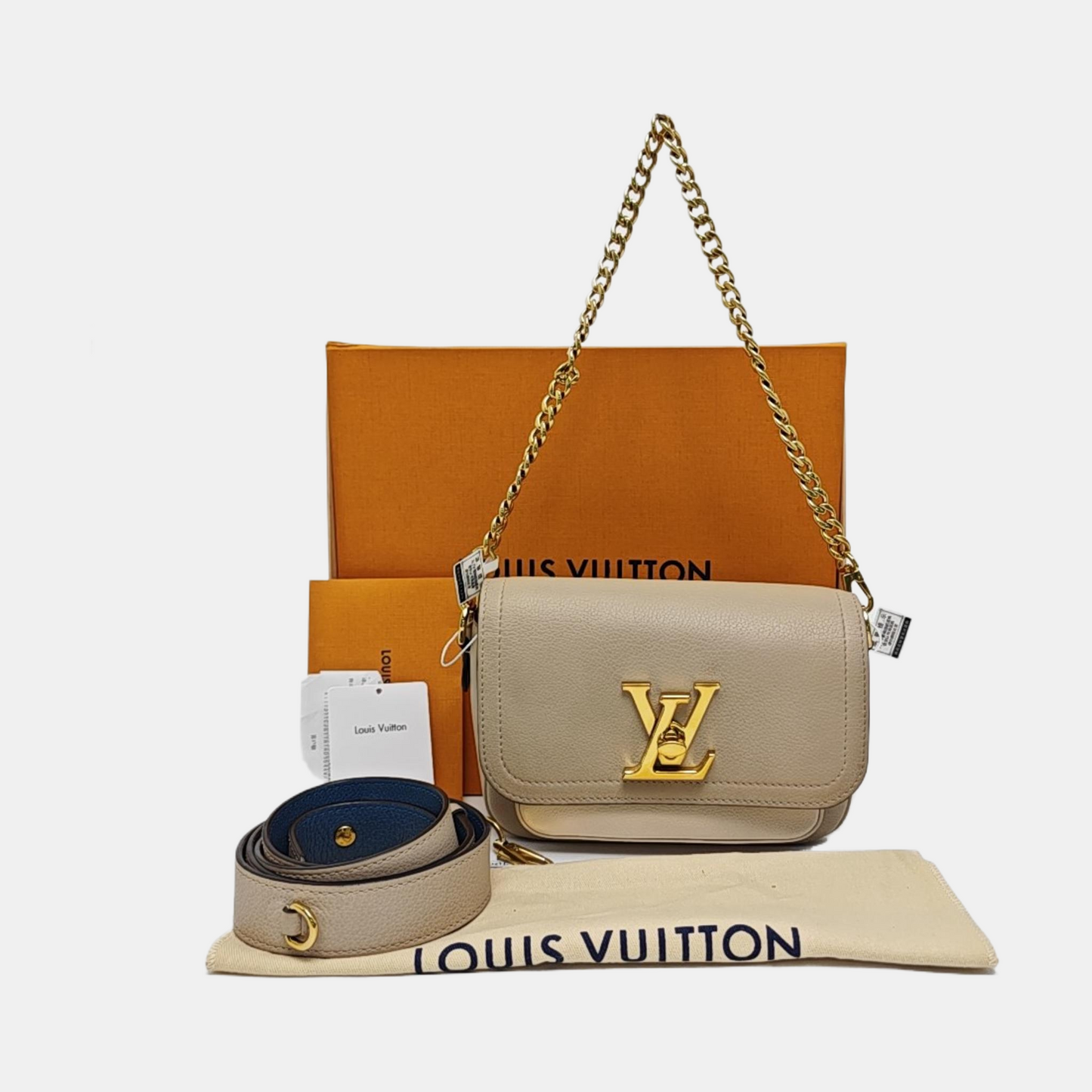 LOUIS VUITTON LOCKME TENDER Khaki Leather Single Shoulder Bag Crossbody Shoulder Bag 2 Removable Shoulder Straps Golden Hardware Complete Accessories-(SKU)-970899092