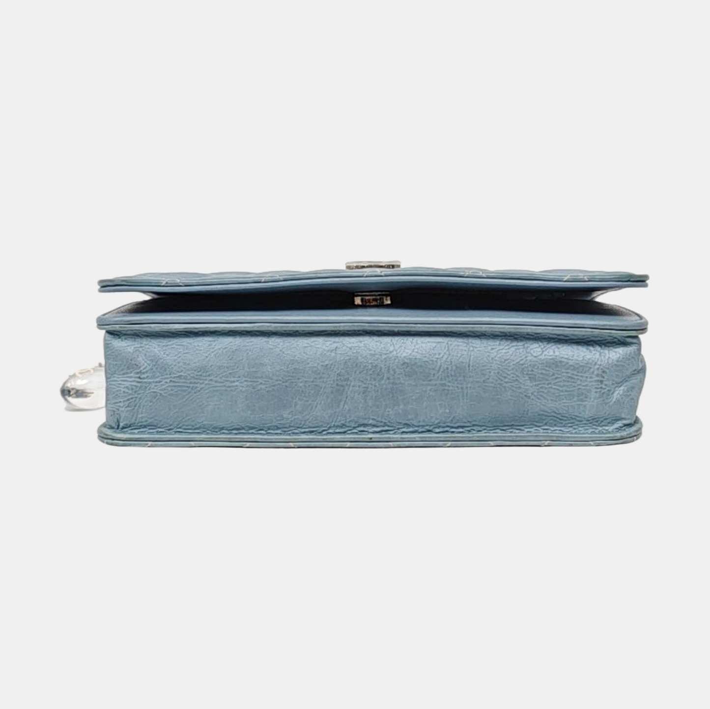 CHANEL WOC Blue Calfskin Patent Leather Chevron Single Shoulder Bag with Shoulder Strap and Silver Hardware-(SKU)-970647926