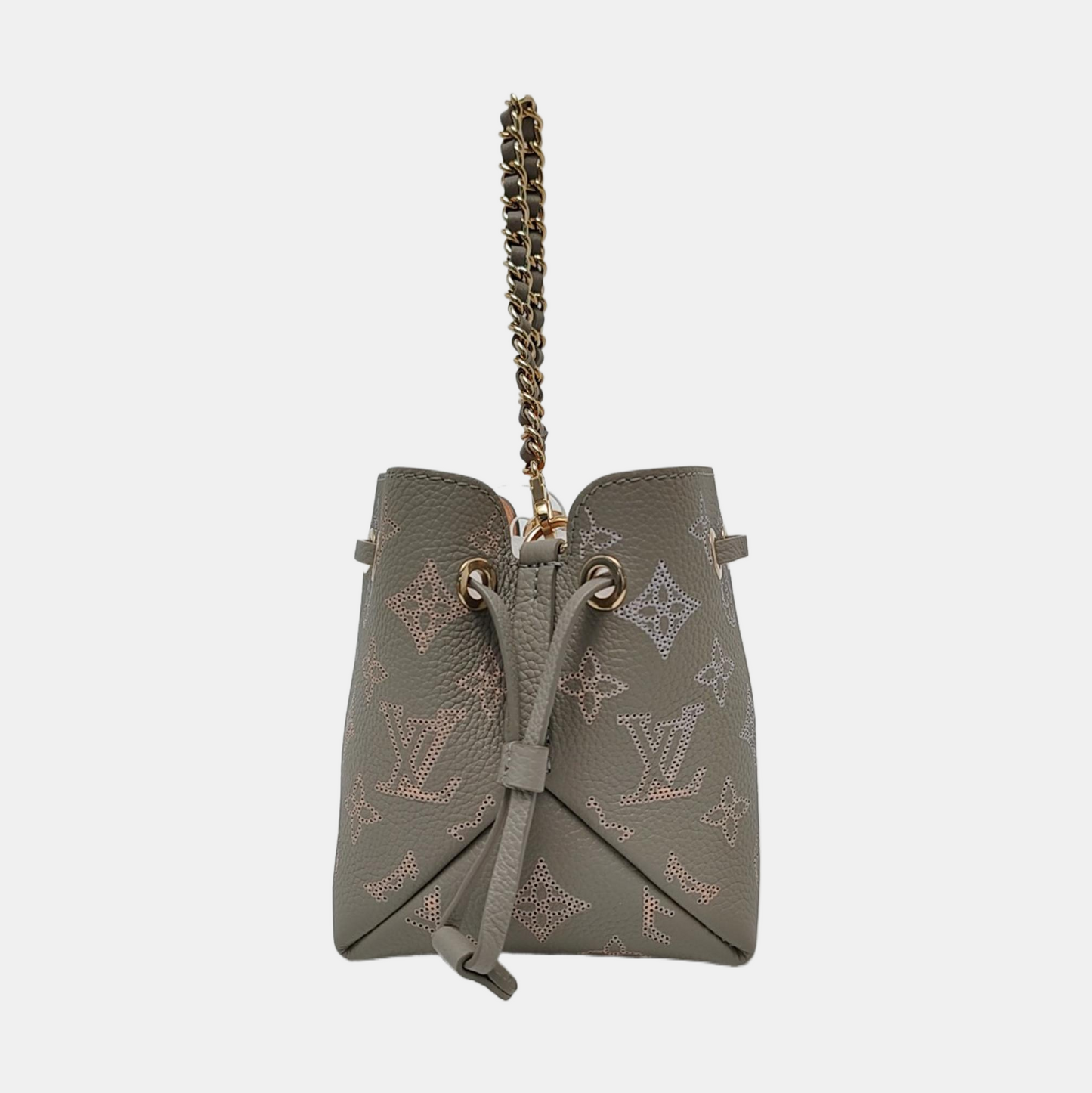 LOUIS VUITTON BELLA Gray Leather Monogram Cutout Shoulder Bag Tote Crossbody with 2 Removable Shoulder Straps Gold Hardware-(SKU)-970889113