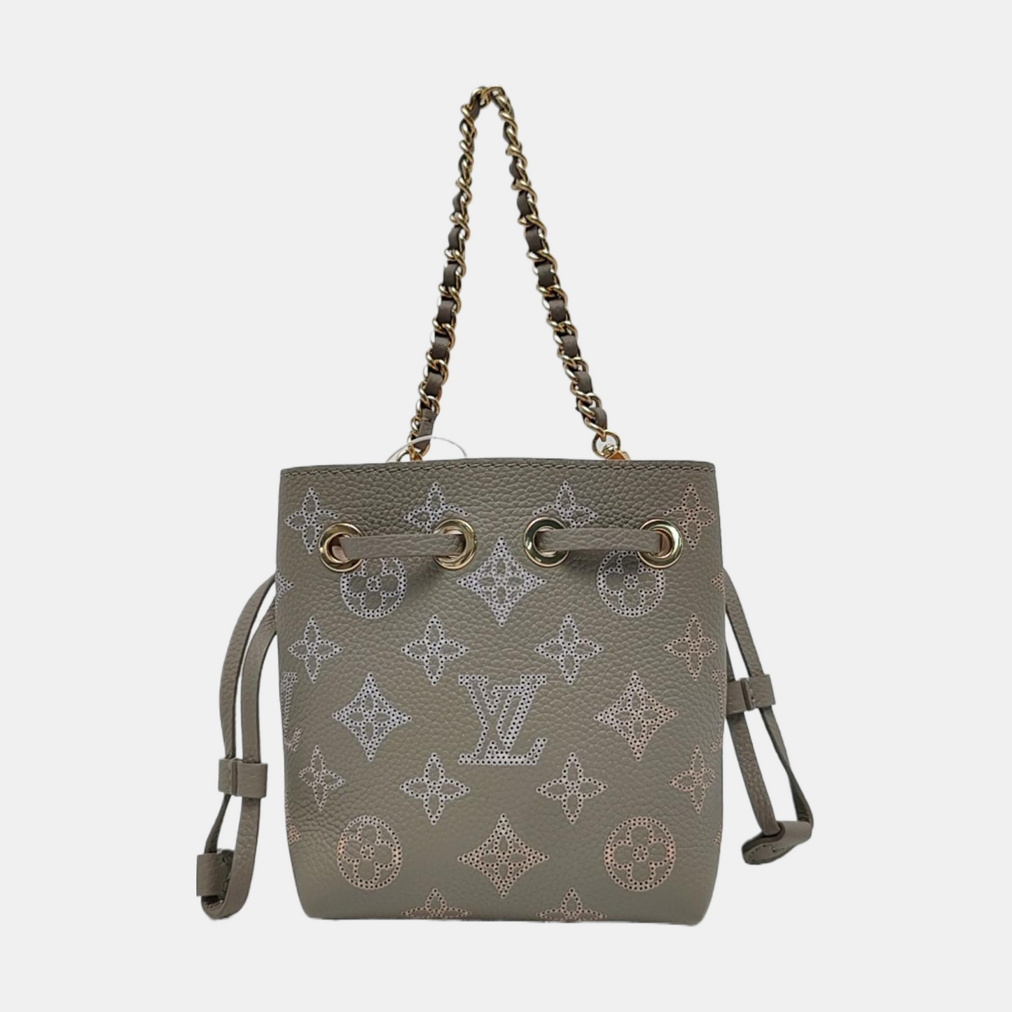 LOUIS VUITTON BELLA Gray Leather Monogram Cutout Shoulder Bag Tote Crossbody with 2 Removable Shoulder Straps Gold Hardware-(SKU)-970889113