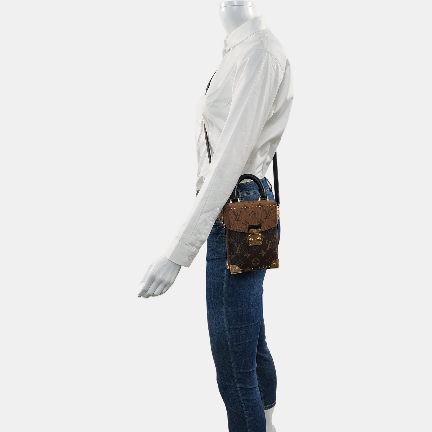 LOUIS VUITTON CAMERA BOX Brown Coated Canvas Monogram Single Shoulder Bag Tote Bag with Gold Hardware Removable Strap-(SKU)-970765376