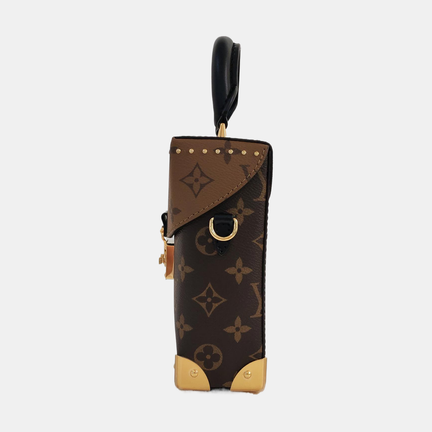 LOUIS VUITTON CAMERA BOX Brown Coated Canvas Monogram Single Shoulder Bag Tote Bag with Gold Hardware Removable Strap-(SKU)-970765376