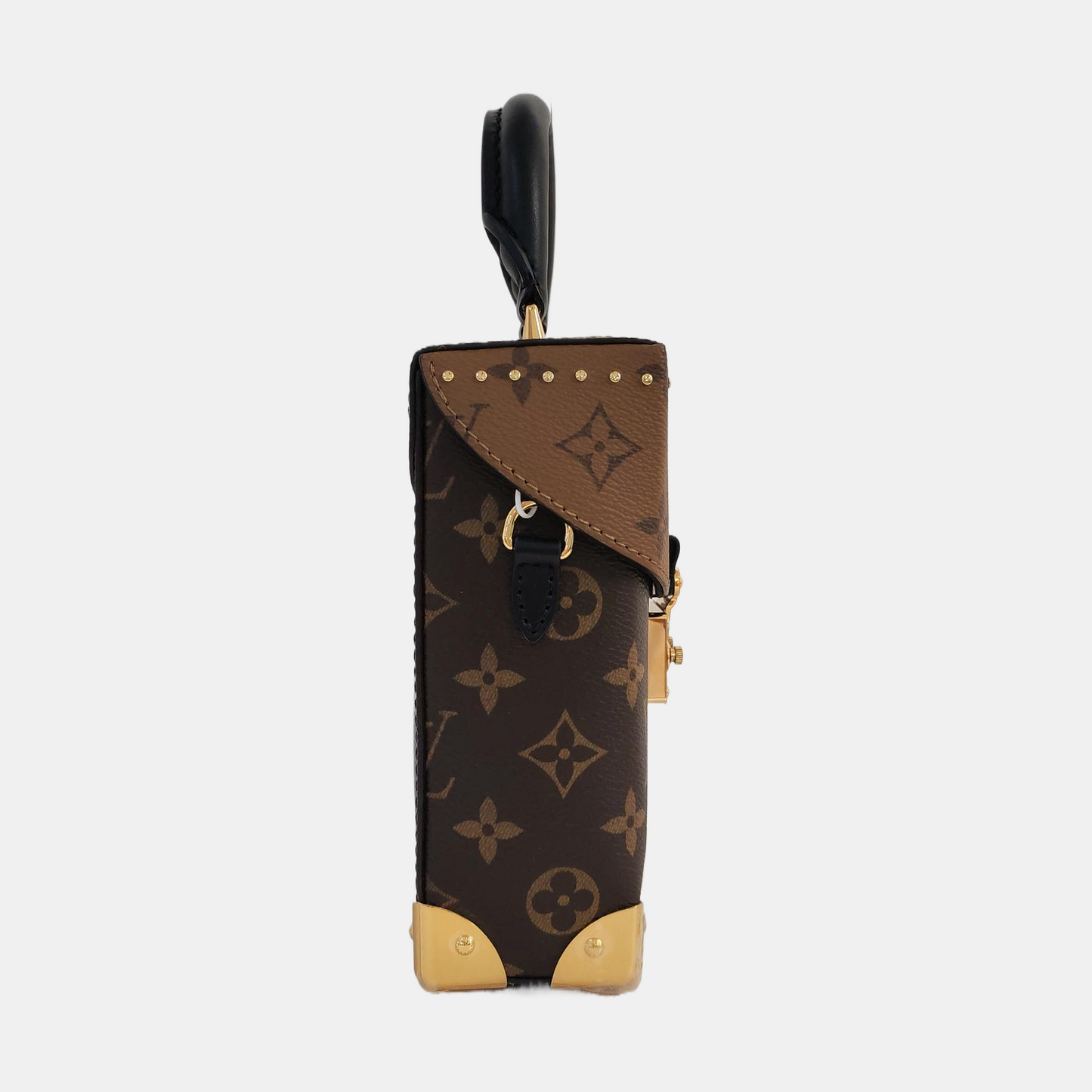 LOUIS VUITTON CAMERA BOX Brown Coated Canvas Monogram Single Shoulder Bag Tote Bag with Gold Hardware Removable Strap-(SKU)-970765376